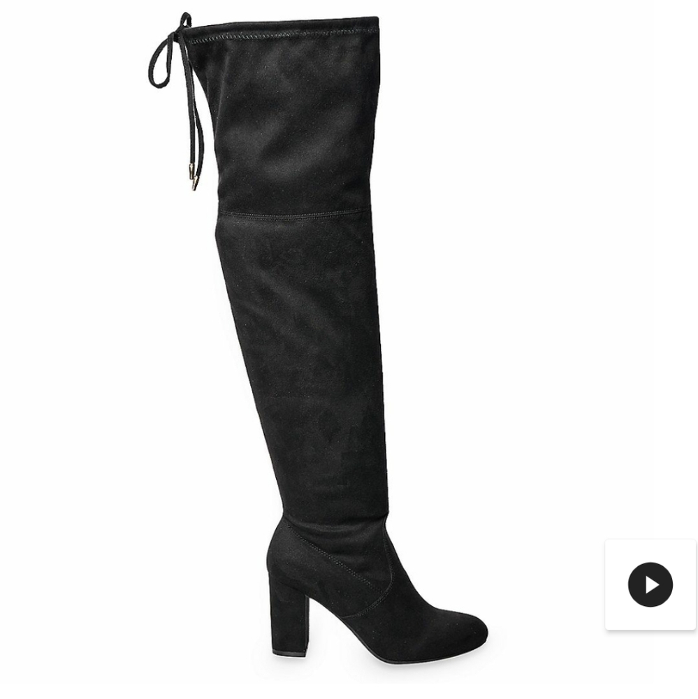 2 / $25! NEW in box. Black faux suede over-the-knee boots. Size 10, 3" heel.